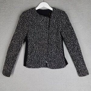 Rebecca Taylor Jacket Women's 2 Snowflake Tweed Black White Full Zip Career
